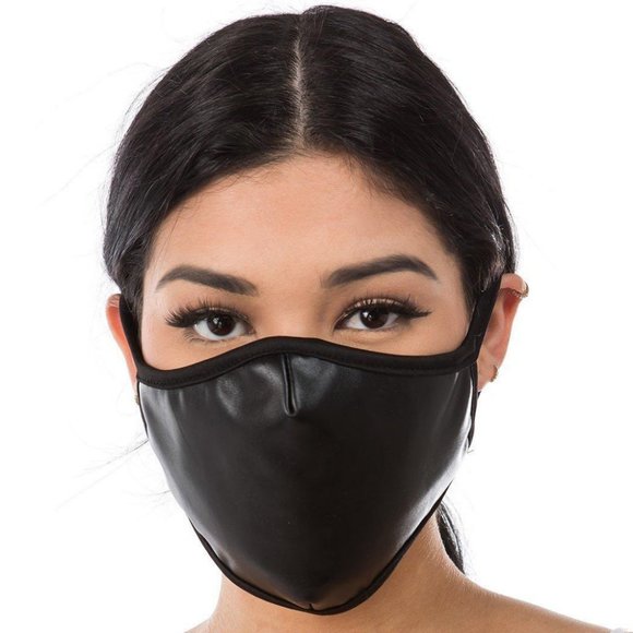 NEW Black Leather Leatherette Face Mask Women Men
